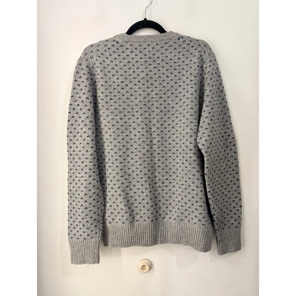 J.Crew Men's Large 100% Lambswool Gray Blue Birdseye Crewneck Sweater